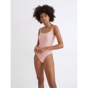 Madewell Second Wave Square-Neck Tank One-Piece Swimsuit Pink Icing Large